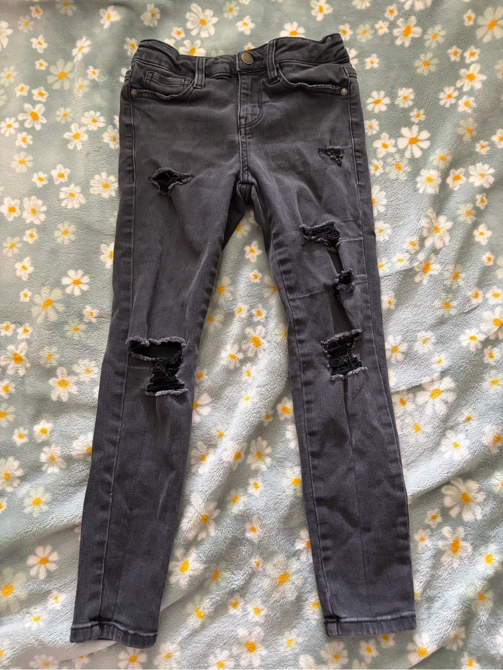 art class Charcoal Black Distressed Skinny Jeans for Kids